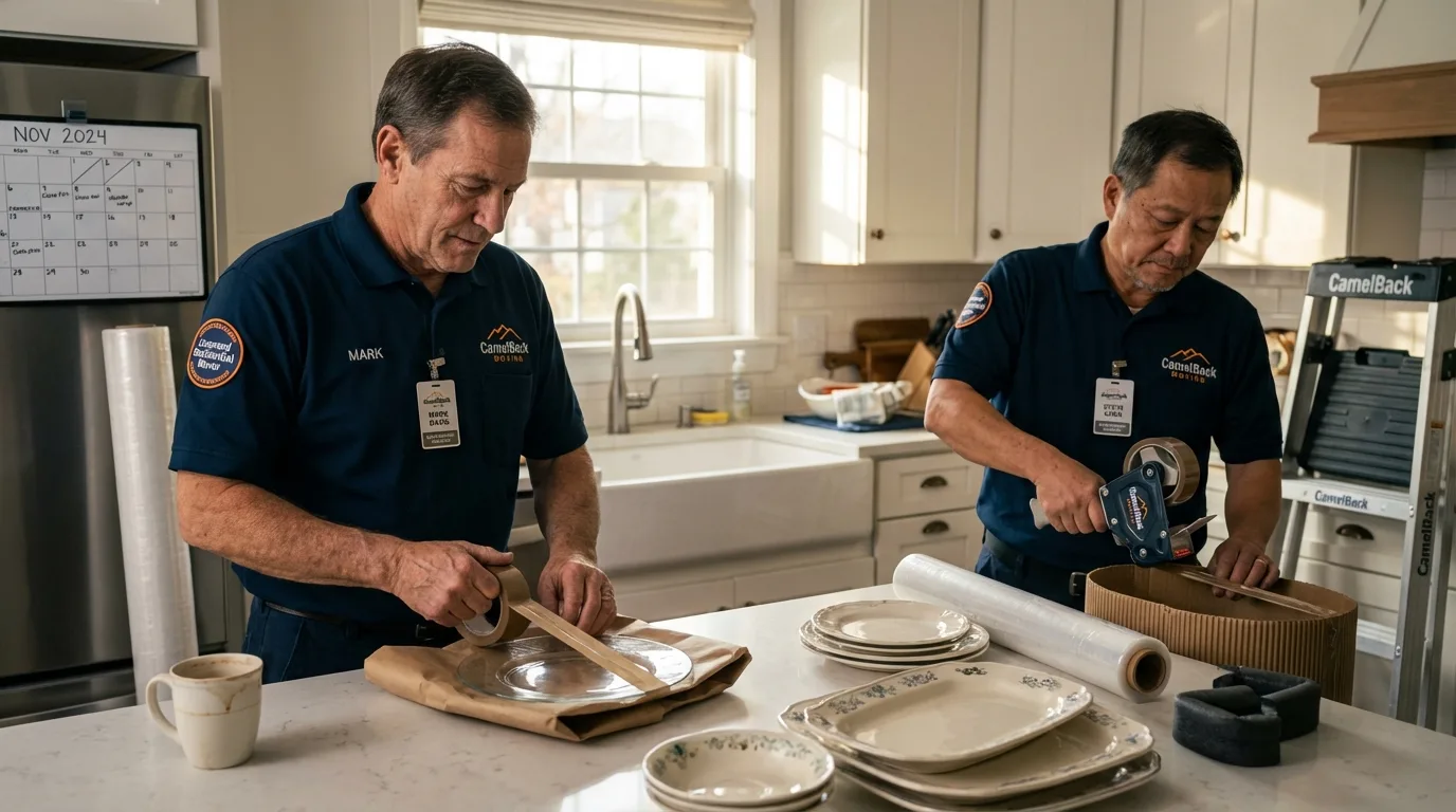 Professional crew packing kitchen dishware in Carpentersville, IL